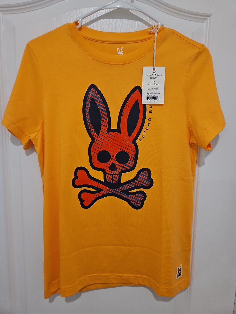 Psycho Bunny x Mischief NWT Graphic T-Shirt Men's XXS Yellow Pima Cotton Skull